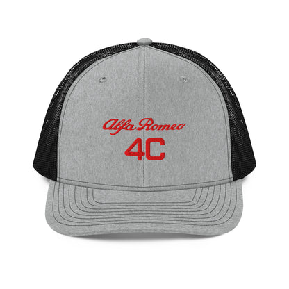 Bold Style Meets Alfa Romeo Heritage: Embroidered 4C Snapback Trucker Cap - AI Print Spot