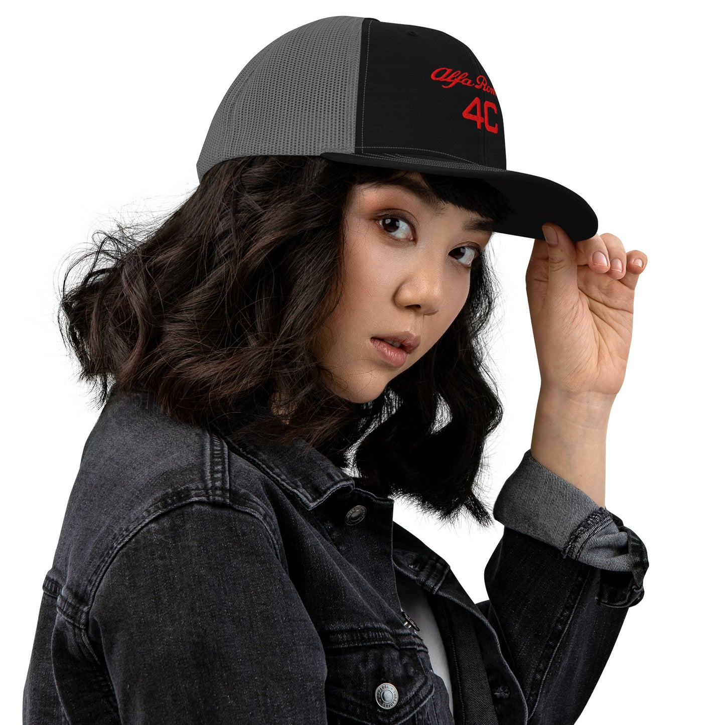 Bold Style Meets Alfa Romeo Heritage: Embroidered 4C Snapback Trucker Cap - AI Print Spot