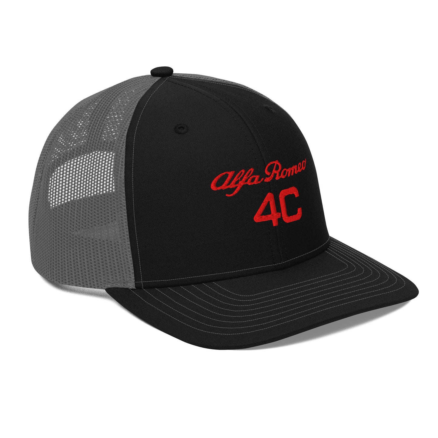 Bold Style Meets Alfa Romeo Heritage: Embroidered 4C Snapback Trucker Cap - AI Print Spot