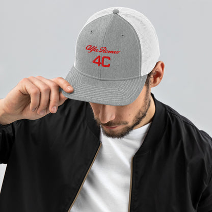 Bold Style Meets Alfa Romeo Heritage: Embroidered 4C Snapback Trucker Cap - AI Print Spot