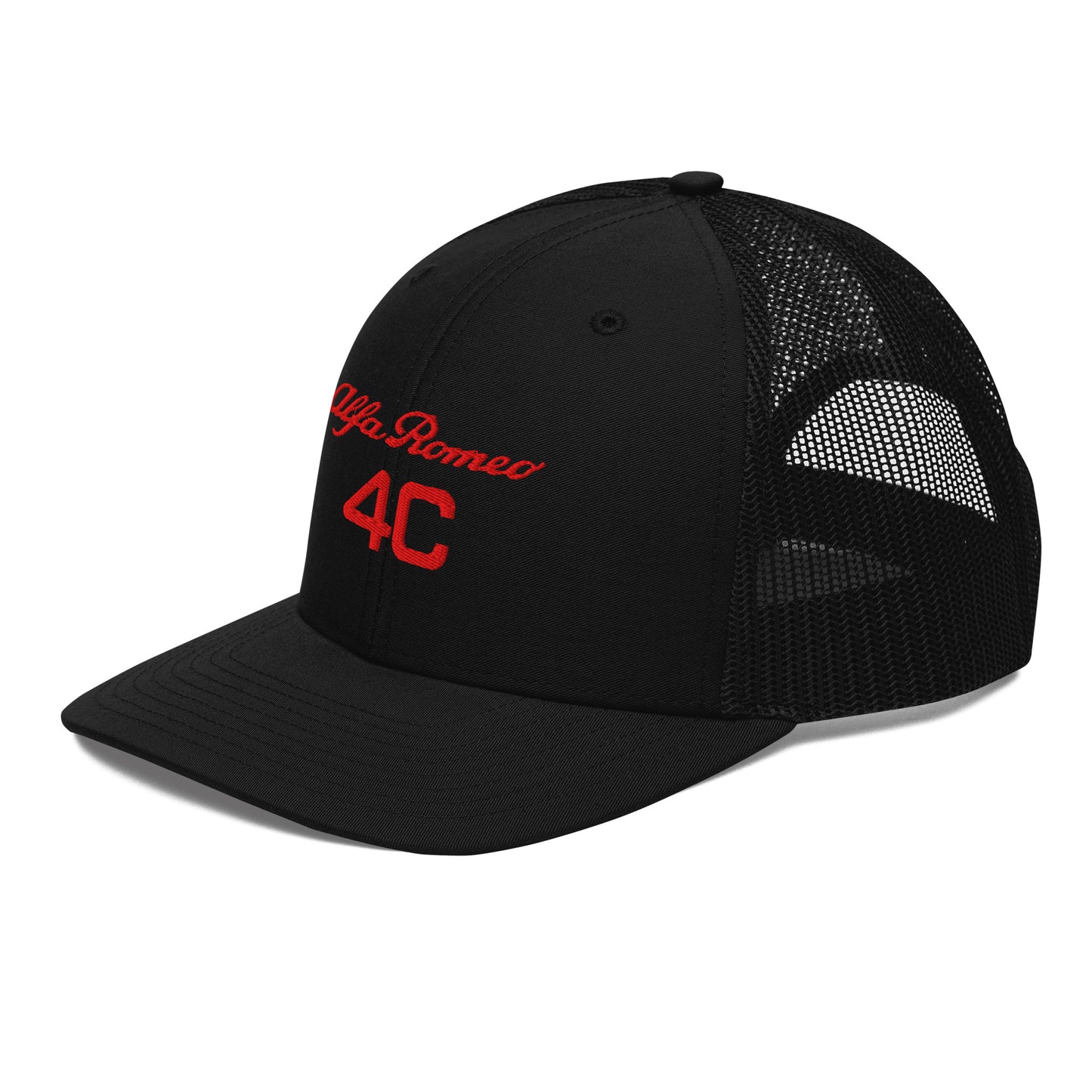 Bold Style Meets Alfa Romeo Heritage: Embroidered 4C Snapback Trucker Cap - AI Print Spot