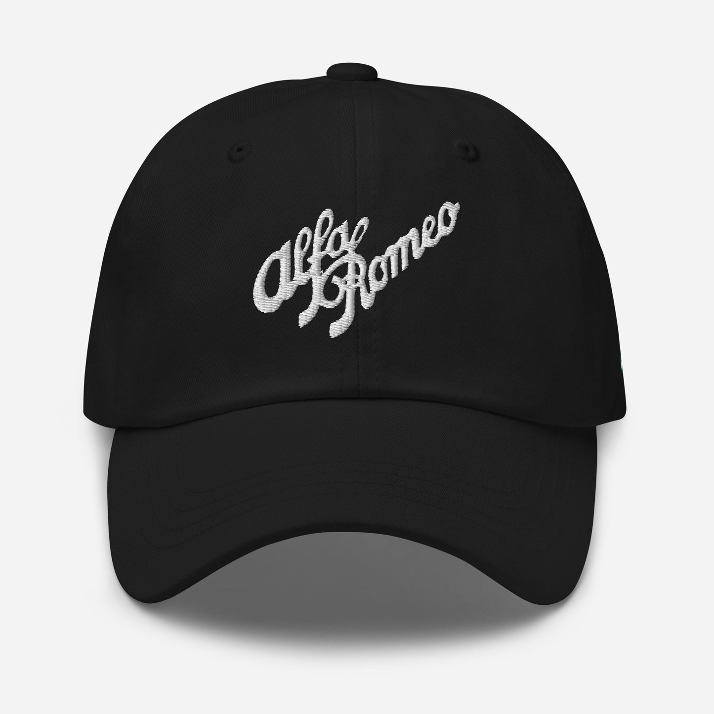 Classic Dad Hat - Embroidered 1930s Alfa Romeo Script, Quadrifoglio & Biscione - AI Print Spot