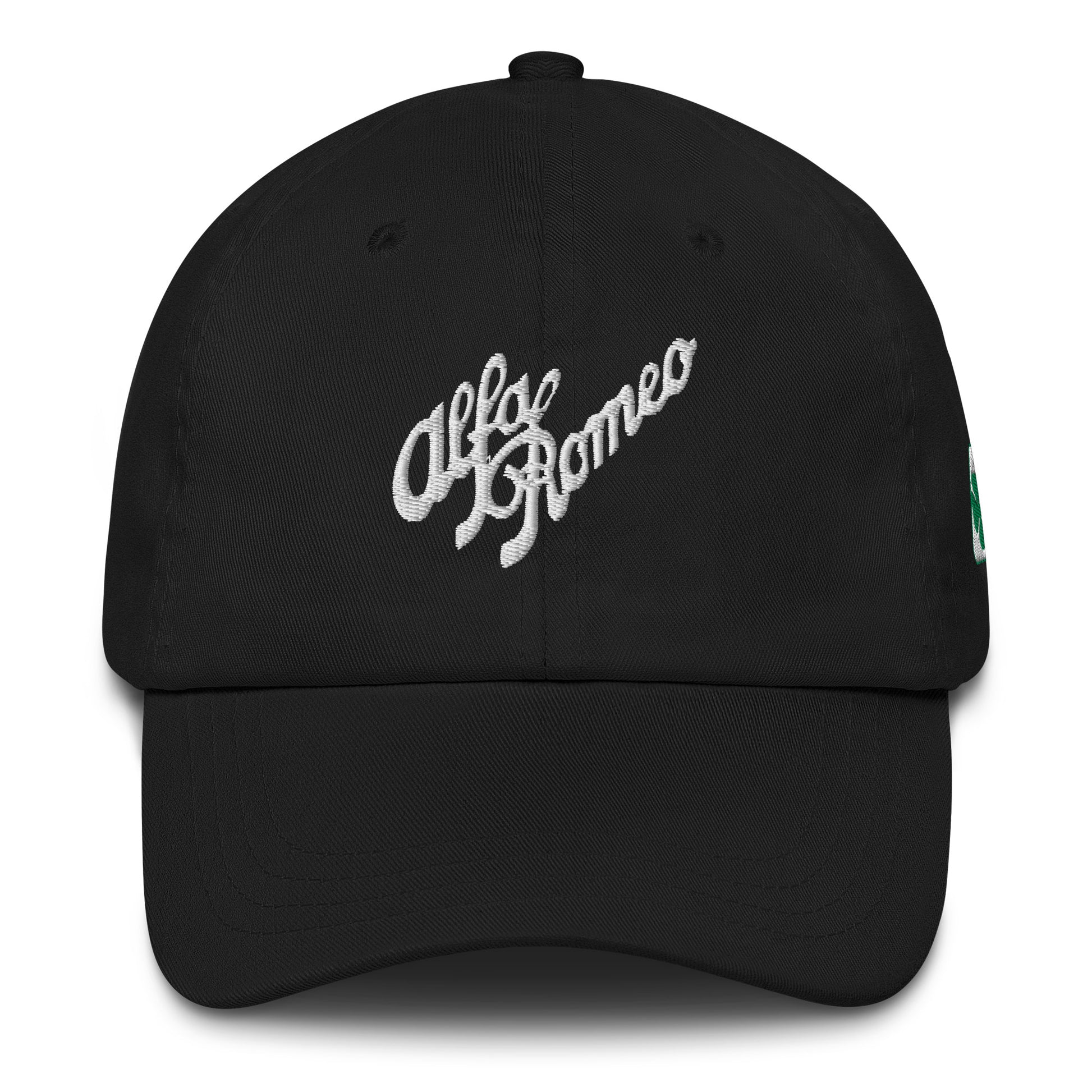 Classic Dad Hat - Embroidered 1930s Alfa Romeo Script, Quadrifoglio & Biscione - AI Print Spot