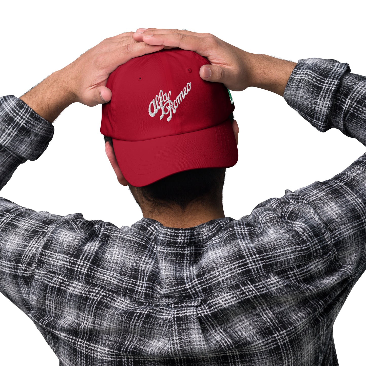 Classic Dad Hat - Embroidered 1930s Alfa Romeo Script, Quadrifoglio & Biscione - AI Print Spot