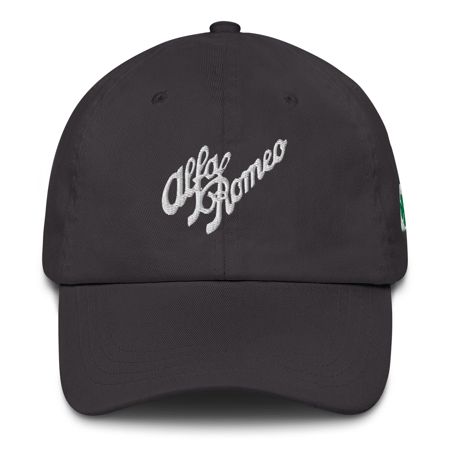 Classic Dad Hat - Embroidered 1930s Alfa Romeo Script, Quadrifoglio & Biscione - AI Print Spot