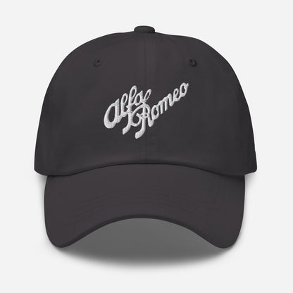 Classic Dad Hat - Embroidered 1930s Alfa Romeo Script, Quadrifoglio & Biscione - AI Print Spot