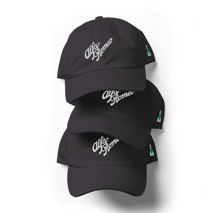 Classic Dad Hat - Embroidered 1930s Alfa Romeo Script, Quadrifoglio & Biscione - AI Print Spot