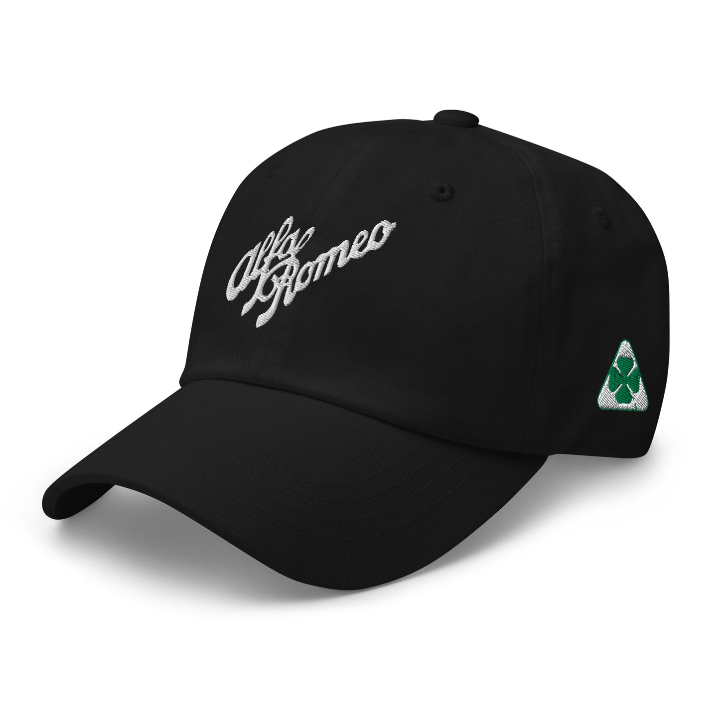 Classic Dad Hat - Embroidered 1930s Alfa Romeo Script, Quadrifoglio & Biscione - AI Print Spot