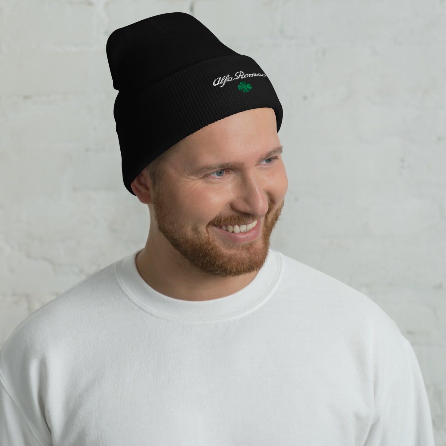 Cuffed Beanie with Embroidered Alfa Romeo Script and Quadrifoglio Verde - AI Print Spot