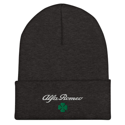 Cuffed Beanie with Embroidered Alfa Romeo Script and Quadrifoglio Verde - AI Print Spot