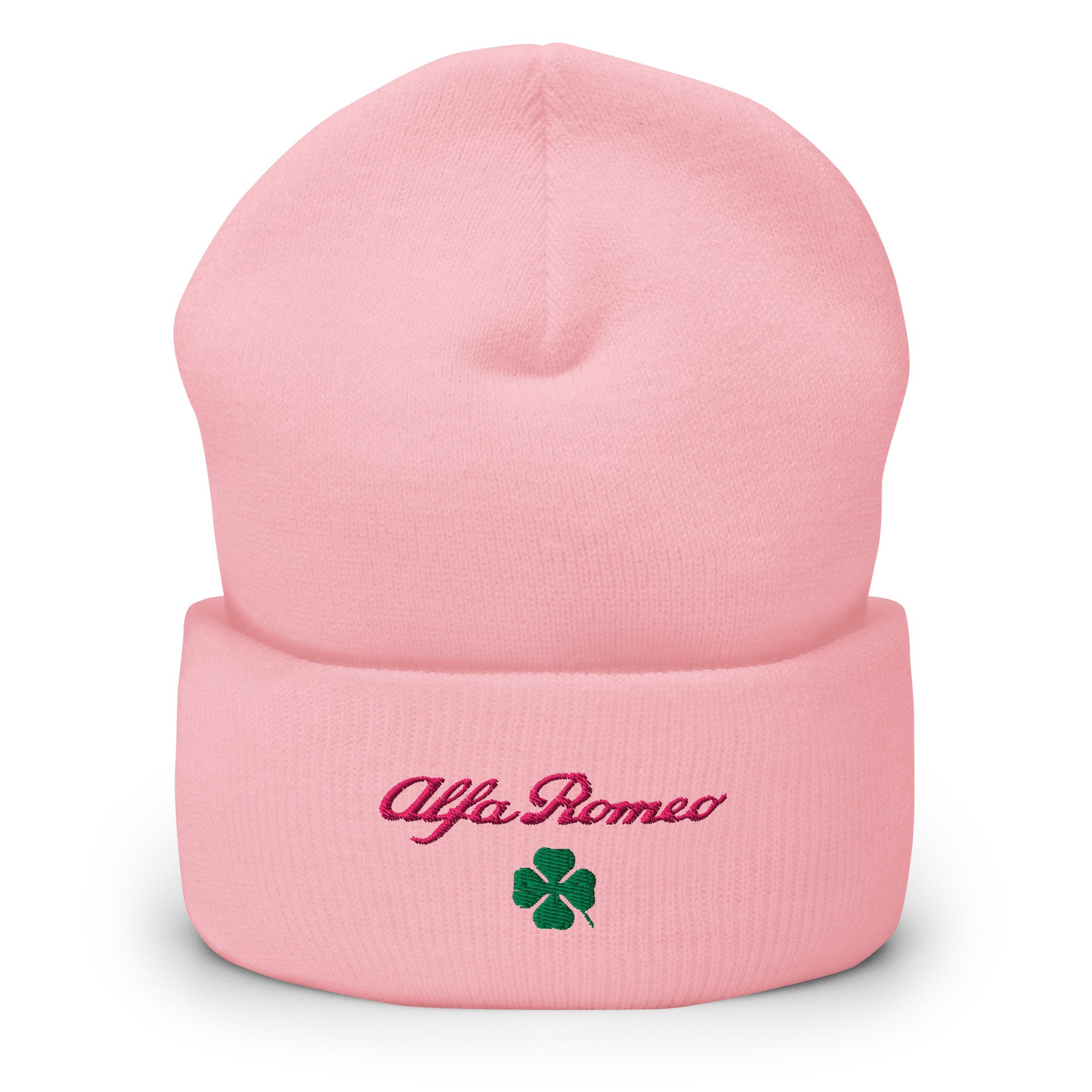 Cuffed Beanie with Embroidered Alfa Romeo Script and Quadrifoglio Verde - AI Print Spot