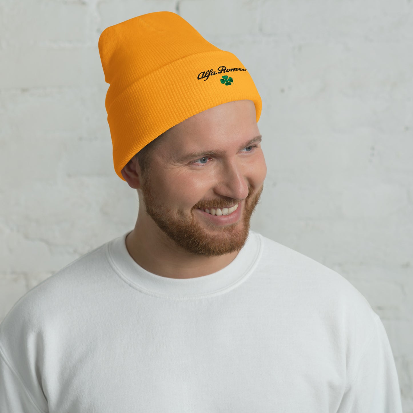 Cuffed Beanie with Embroidered Alfa Romeo Script and Quadrifoglio Verde - AI Print Spot