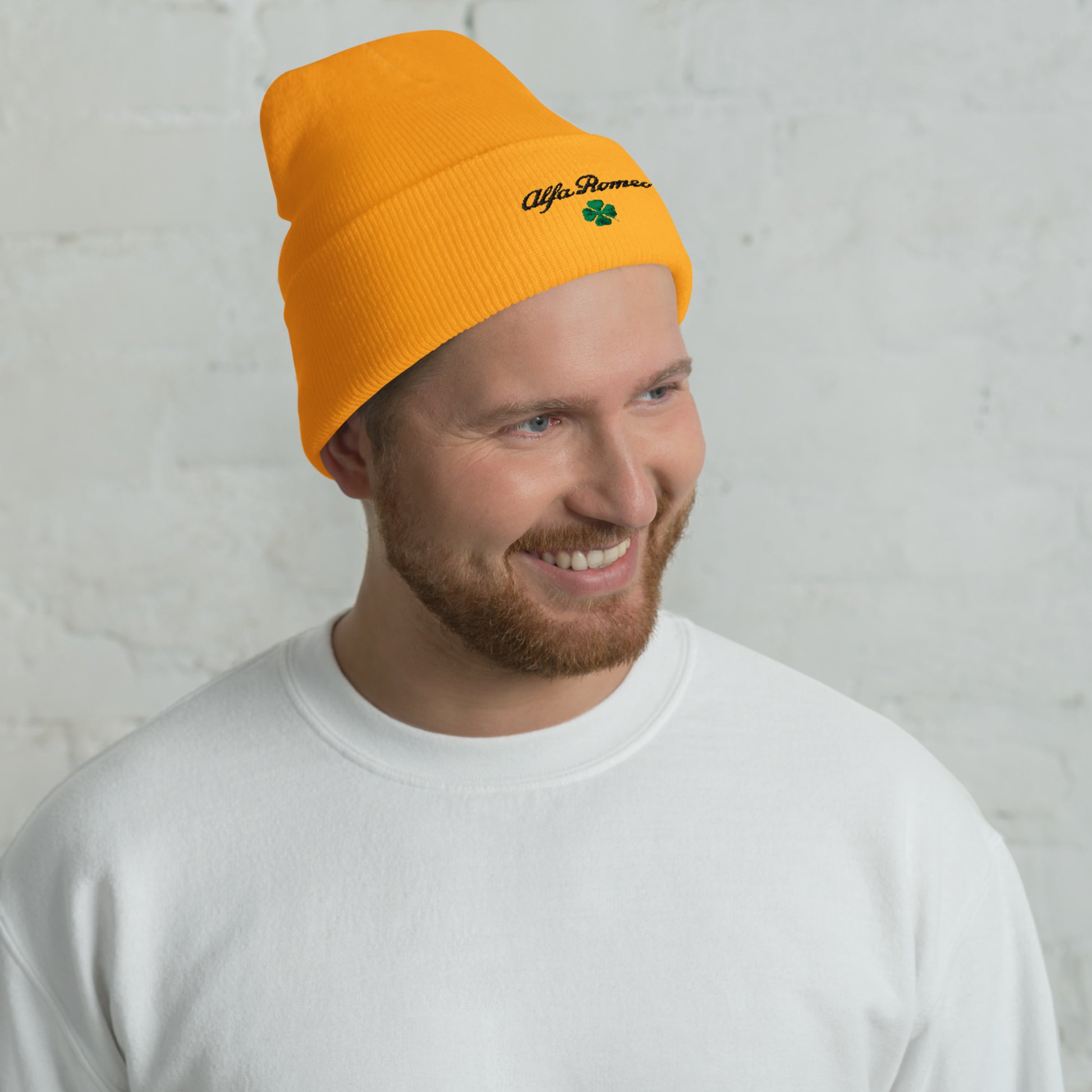 Cuffed Beanie with Embroidered Alfa Romeo Script and Quadrifoglio Verde - AI Print Spot