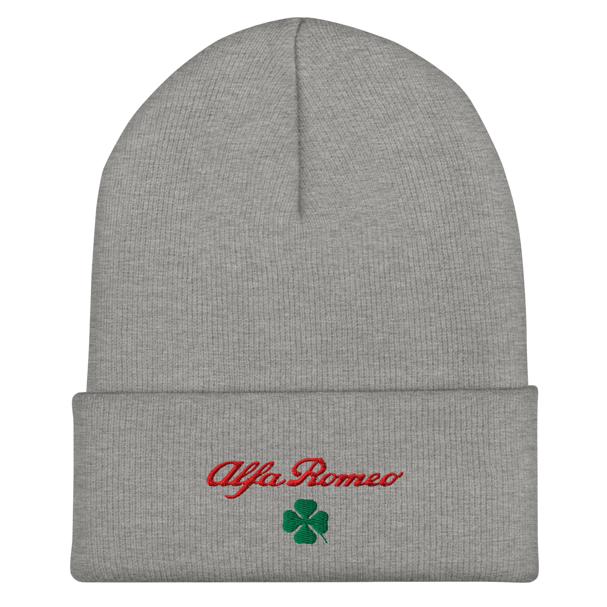 Cuffed Beanie with Embroidered Alfa Romeo Script and Quadrifoglio Verde - AI Print Spot