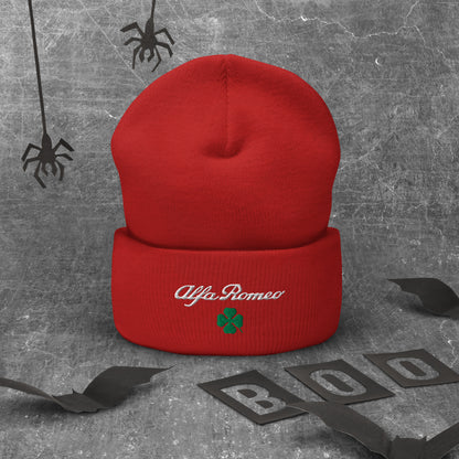 Cuffed Beanie with Embroidered Alfa Romeo Script and Quadrifoglio Verde - AI Print Spot