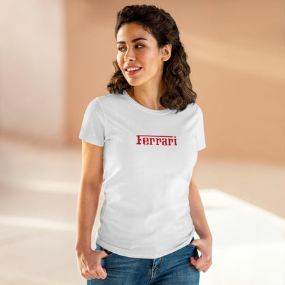 Ferrari Logo Semi - Fitted Women's Tee - Classic Style - 100% Cotton - Pre-Shrunk - AI Print Spot