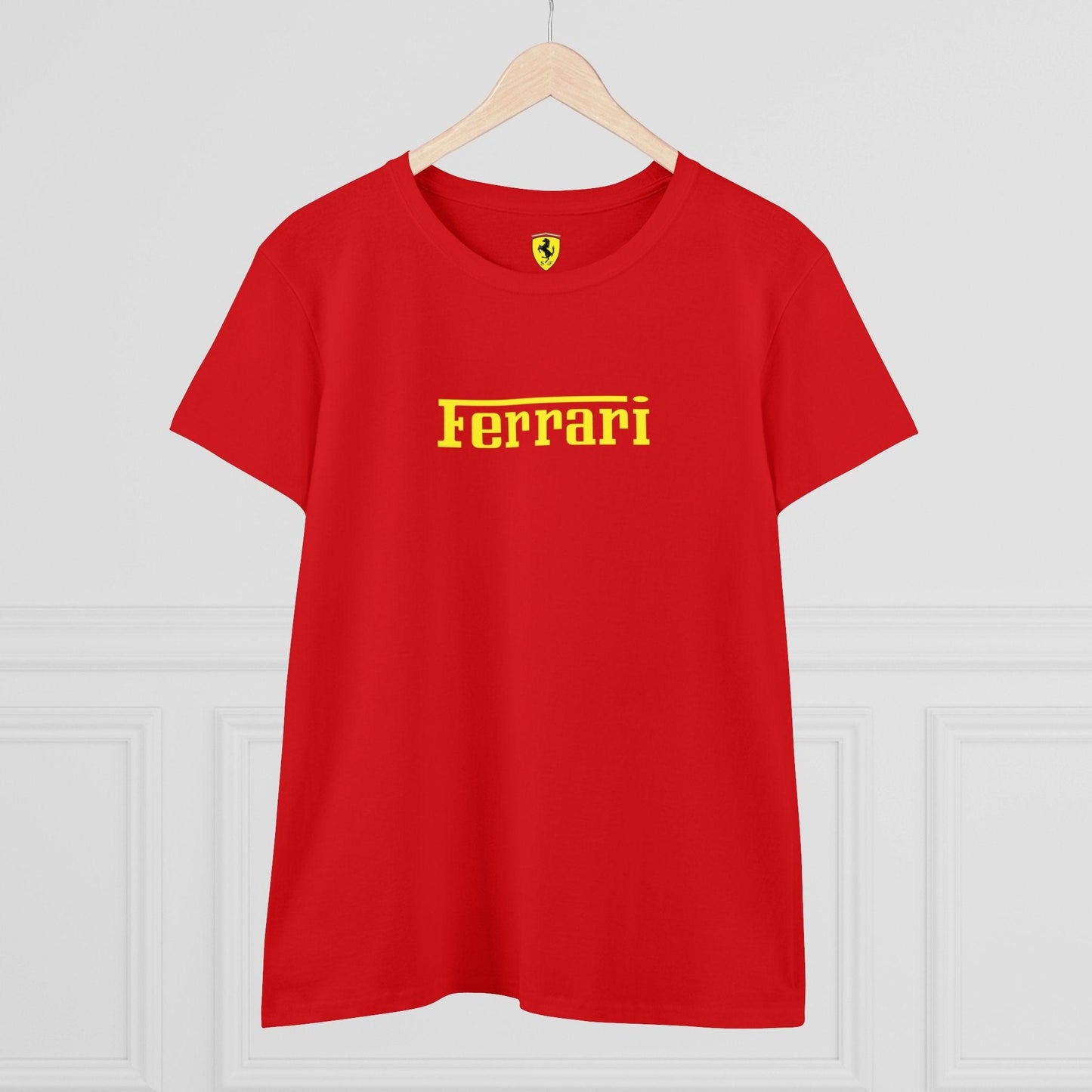 Ferrari Logo Semi - Fitted Women's Tee - Classic Style - 100% Cotton - Pre-Shrunk - AI Print Spot