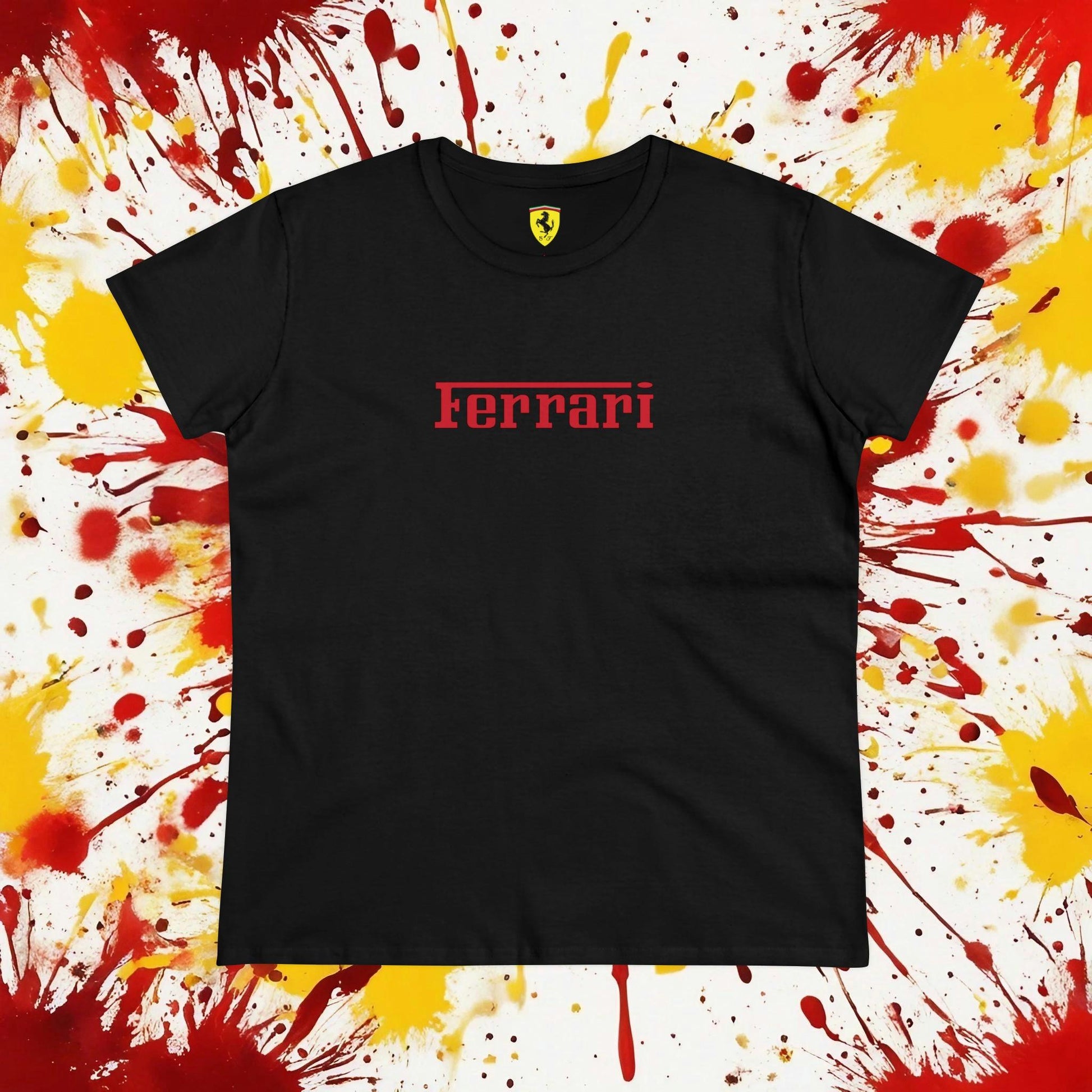 Ferrari Logo Semi - Fitted Women's Tee - Classic Style - 100% Cotton - Pre-Shrunk - AI Print Spot