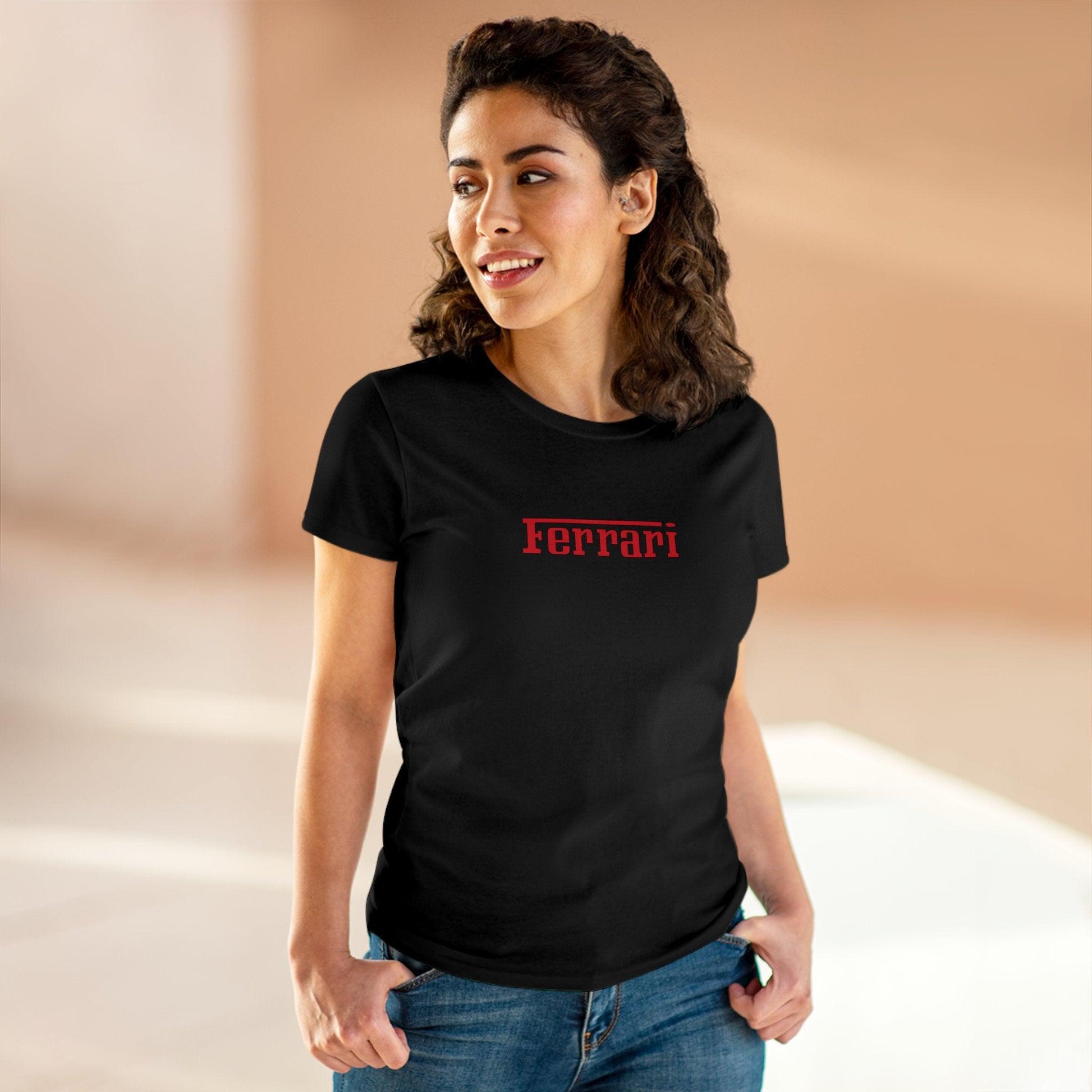 Ferrari Logo Semi - Fitted Women's Tee - Classic Style - 100% Cotton - Pre-Shrunk - AI Print Spot