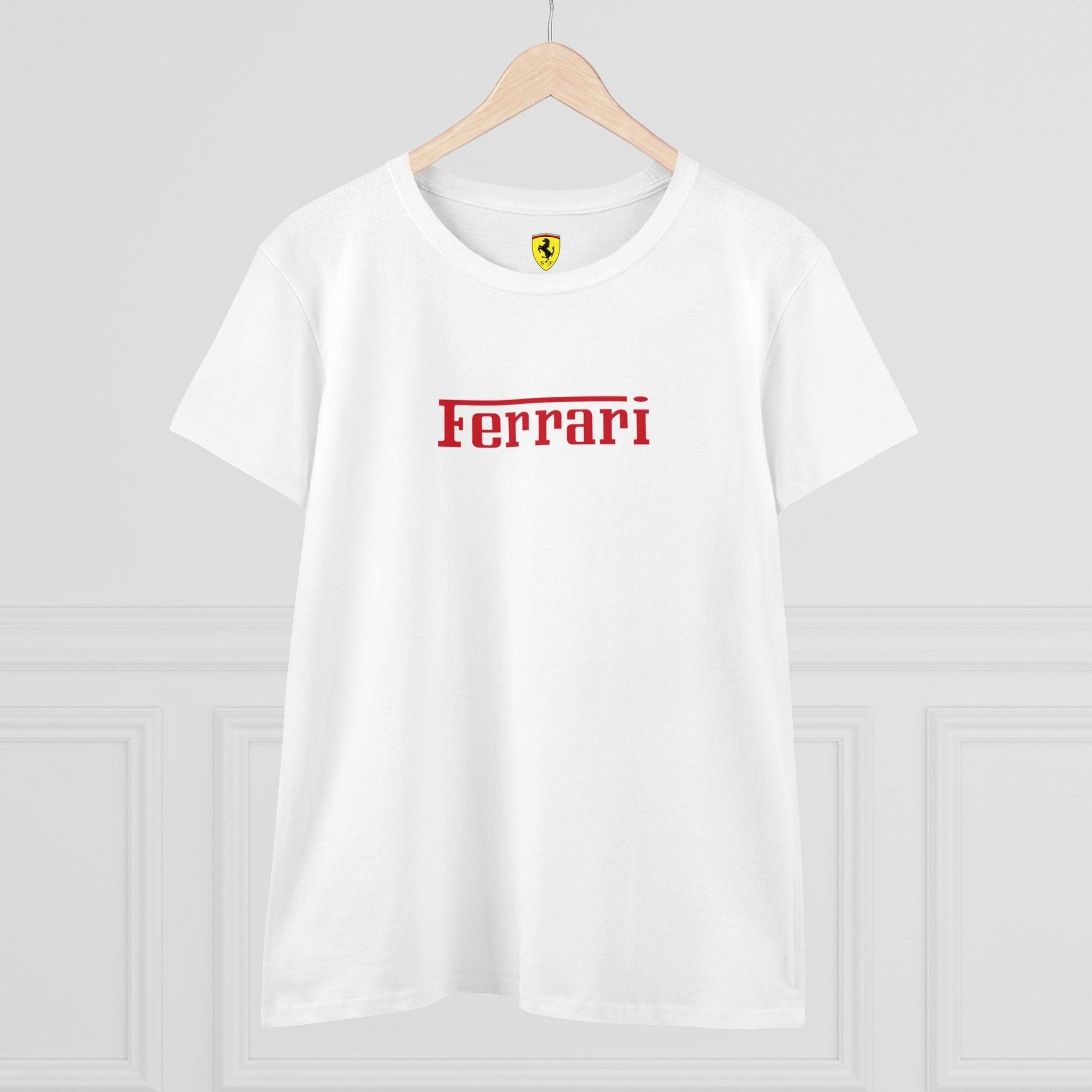 Ferrari Logo Semi - Fitted Women's Tee - Classic Style - 100% Cotton - Pre-Shrunk - AI Print Spot