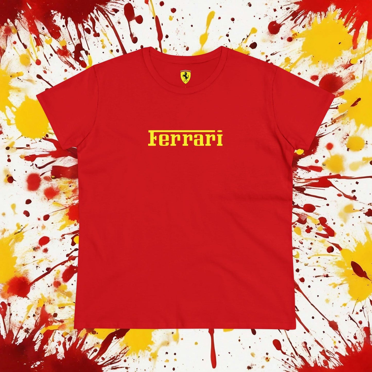 Ferrari Logo Semi - Fitted Women's Tee - Classic Style - 100% Cotton - Pre-Shrunk - AI Print Spot