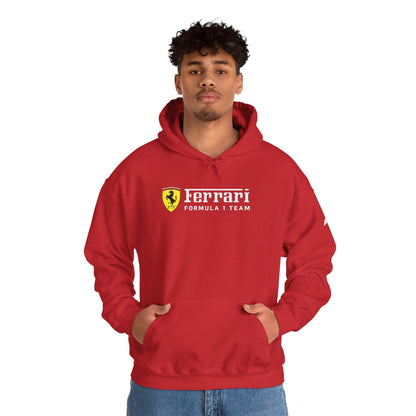 Ferrari Unisex Hoodie Heavy Blend™ - Cozy Comfy Sweatshirt - Classic Scuderia and Formula 1 Team - Gift for a Car Enthusiast - White Logos - AI Print Spot