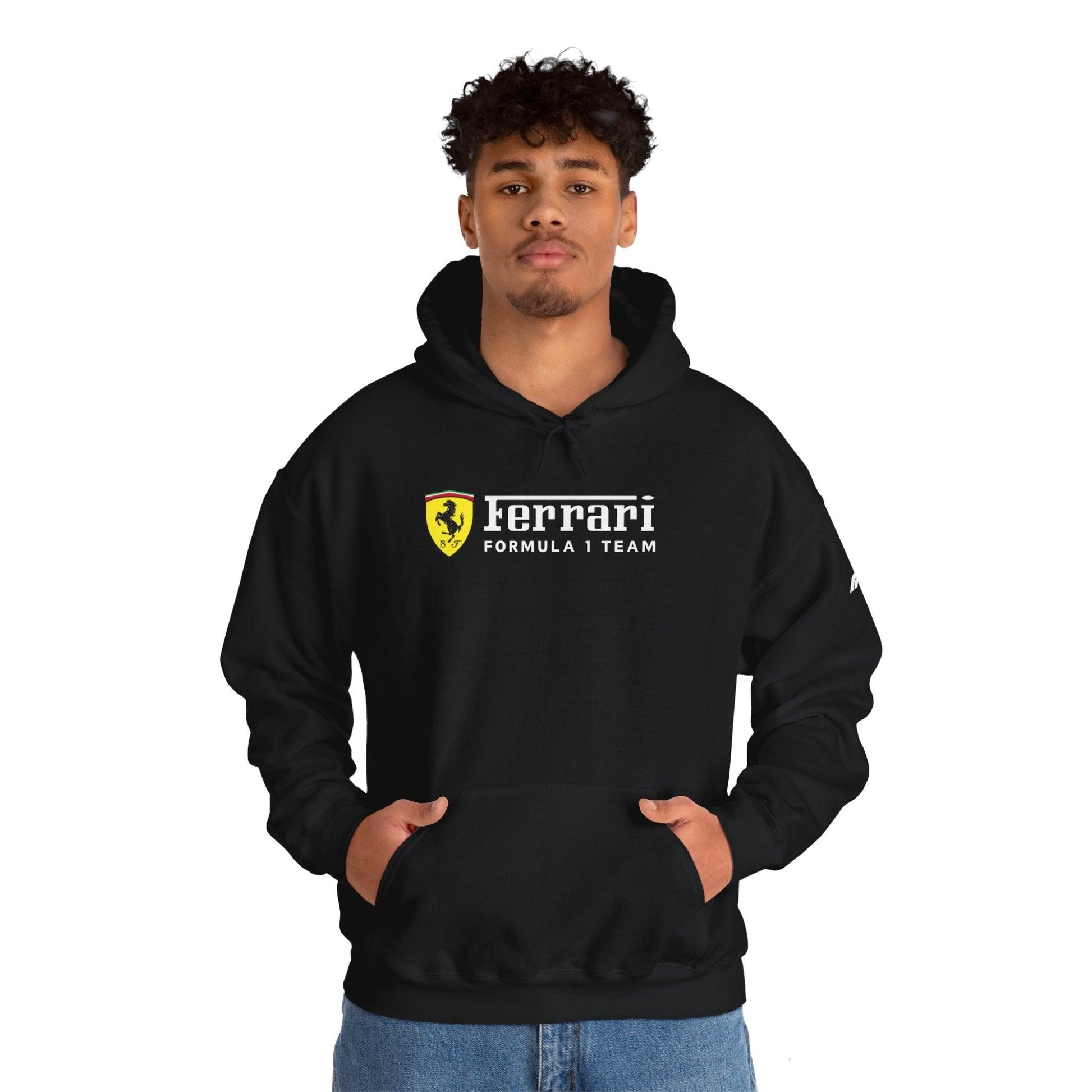 Ferrari Unisex Hoodie Heavy Blend™ - Cozy Comfy Sweatshirt - Classic Scuderia and Formula 1 Team - Gift for a Car Enthusiast - White Logos - AI Print Spot