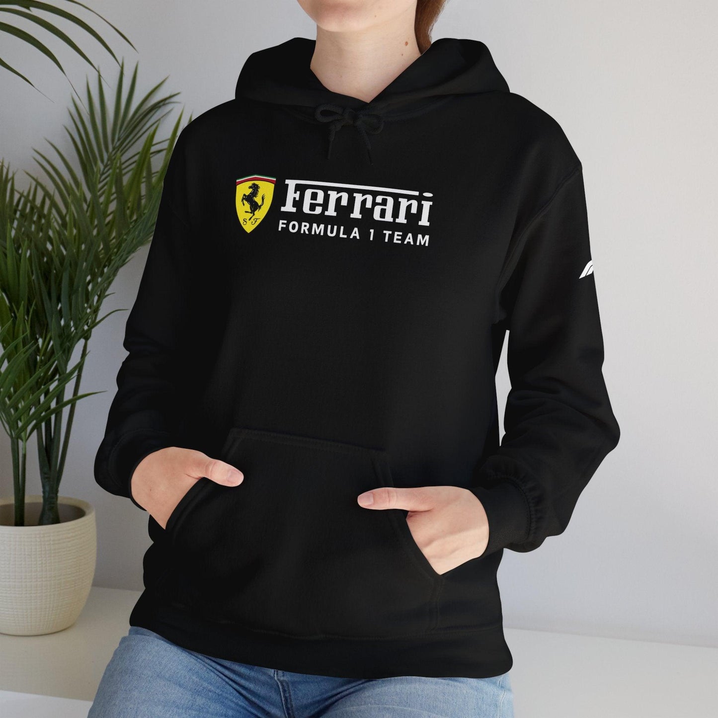 Ferrari Unisex Hoodie Heavy Blend™ - Cozy Comfy Sweatshirt - Classic Scuderia and Formula 1 Team - Gift for a Car Enthusiast - White Logos - AI Print Spot