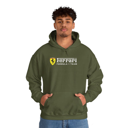 Ferrari Unisex Hoodie Heavy Blend™ - Cozy Comfy Sweatshirt - Classic Scuderia and Formula 1 Team - Gift for a Car Enthusiast - White Logos - AI Print Spot