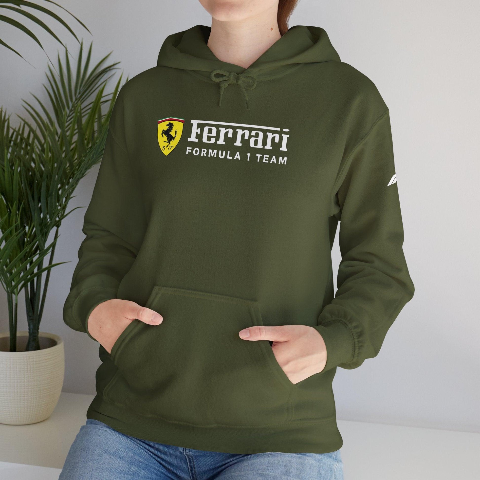 Ferrari Unisex Hoodie Heavy Blend™ - Cozy Comfy Sweatshirt - Classic Scuderia and Formula 1 Team - Gift for a Car Enthusiast - White Logos - AI Print Spot