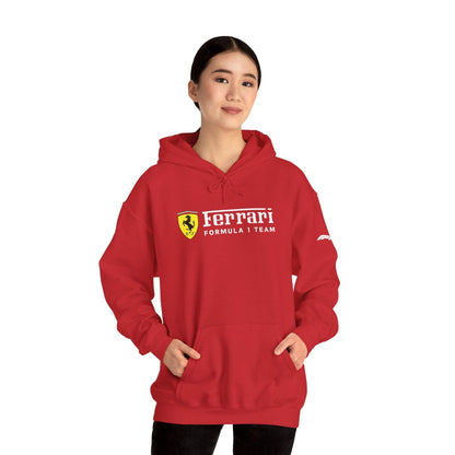 Ferrari Unisex Hoodie Heavy Blend™ - Cozy Comfy Sweatshirt - Classic Scuderia and Formula 1 Team - Gift for a Car Enthusiast - White Logos - AI Print Spot