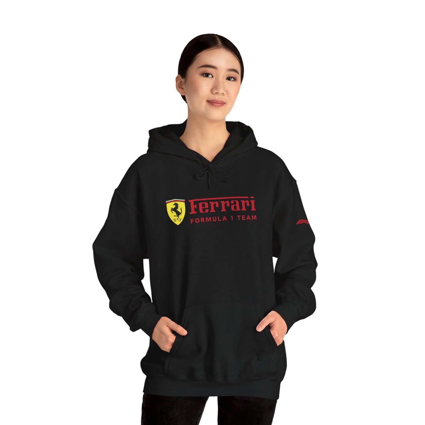 Ferrari Unisex Hoodie Heavy Blend™ - Cozy Comfy Sweatshirt - Classic Scuderia and Formula 1 Team - Gift for the Car Enthusiast - Red Logos - AI Print Spot