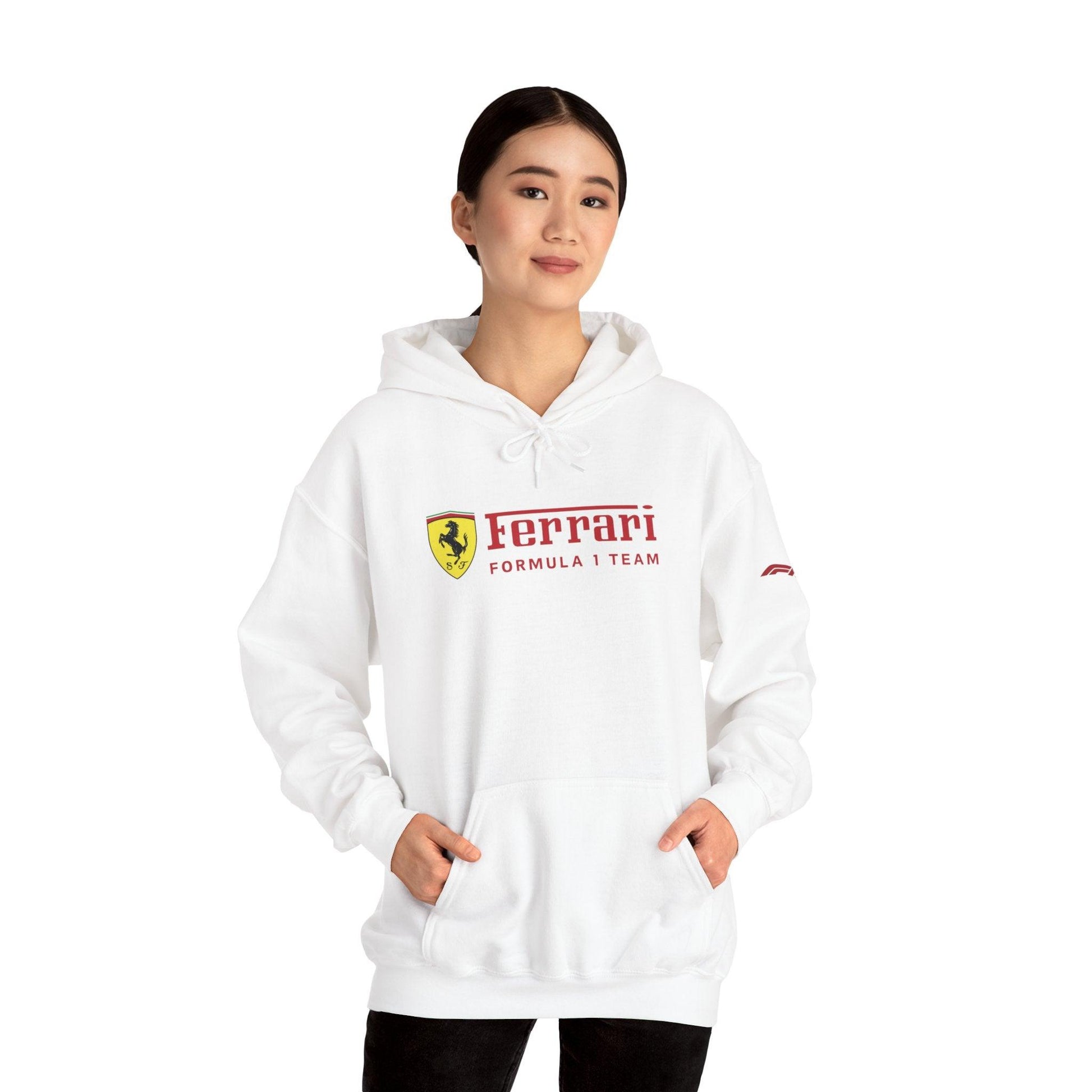 Ferrari Unisex Hoodie Heavy Blend™ - Cozy Comfy Sweatshirt - Classic Scuderia and Formula 1 Team - Gift for the Car Enthusiast - Red Logos - AI Print Spot