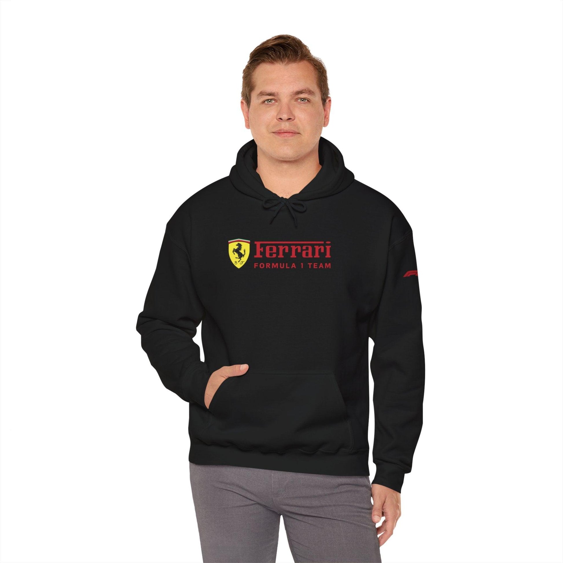 Ferrari Unisex Hoodie Heavy Blend™ - Cozy Comfy Sweatshirt - Classic Scuderia and Formula 1 Team - Gift for the Car Enthusiast - Red Logos - AI Print Spot