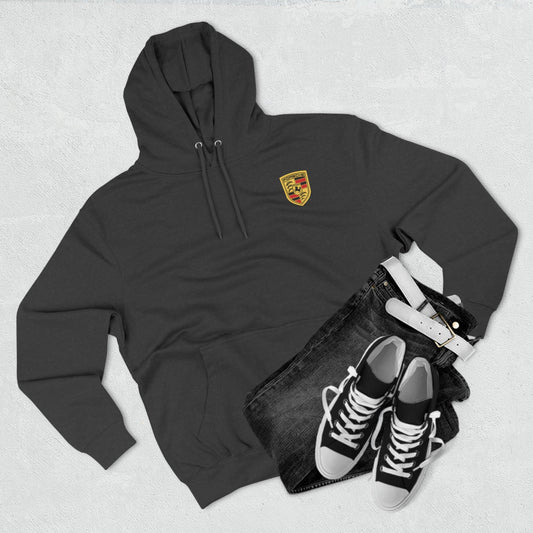 Full-Color Front Crest Porsche Hoodie by Lane Seven - Iconic Back Type Logo, Cotton-Poly Fleece, True Fit - Luxury Comfort - AI Print Spot