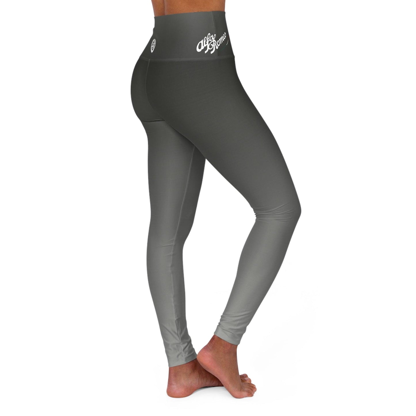 High-Waisted Yoga Leggings - Custom Alfa Romeo Design, Vesuvio Gray - AI Print Spot