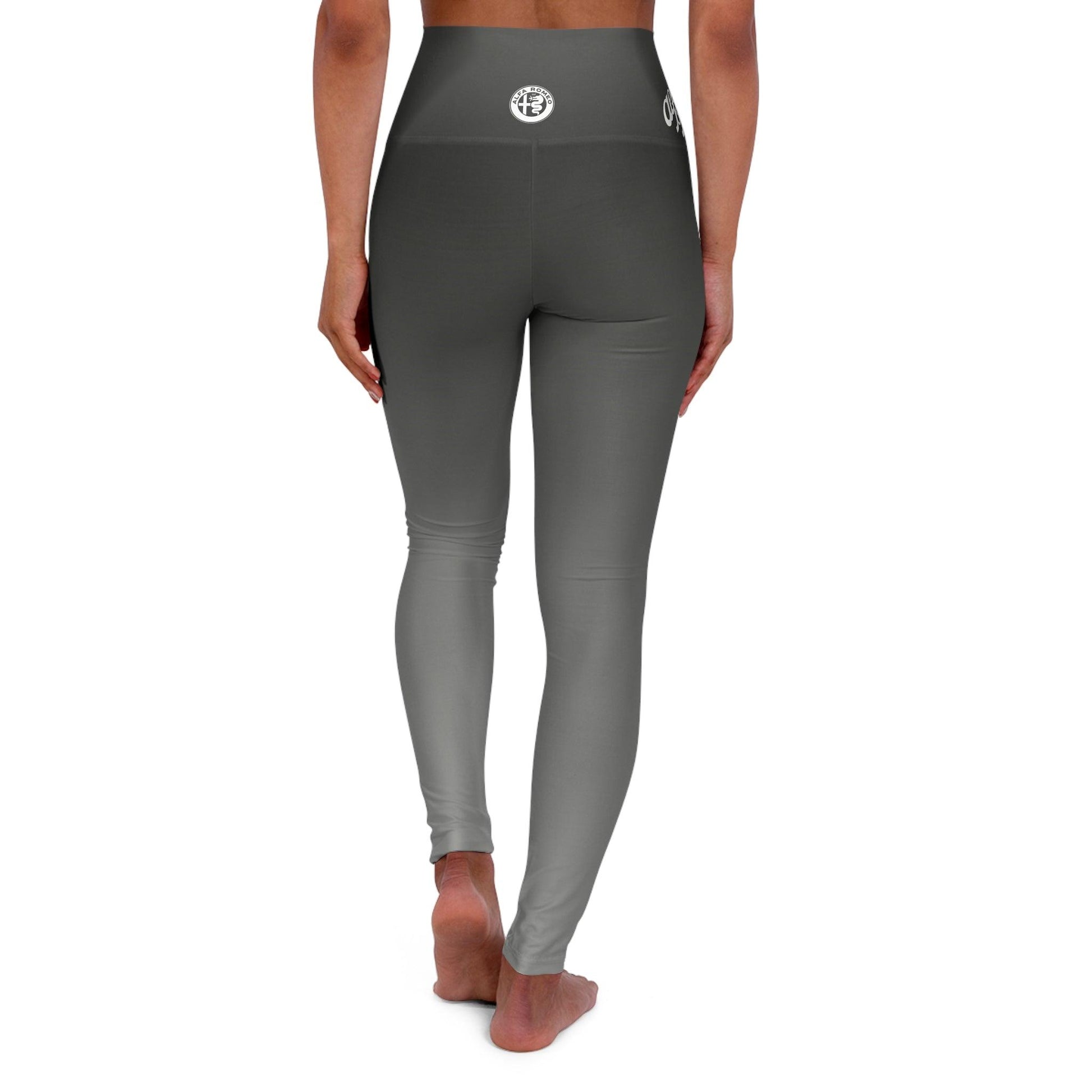 High-Waisted Yoga Leggings - Custom Alfa Romeo Design, Vesuvio Gray - AI Print Spot