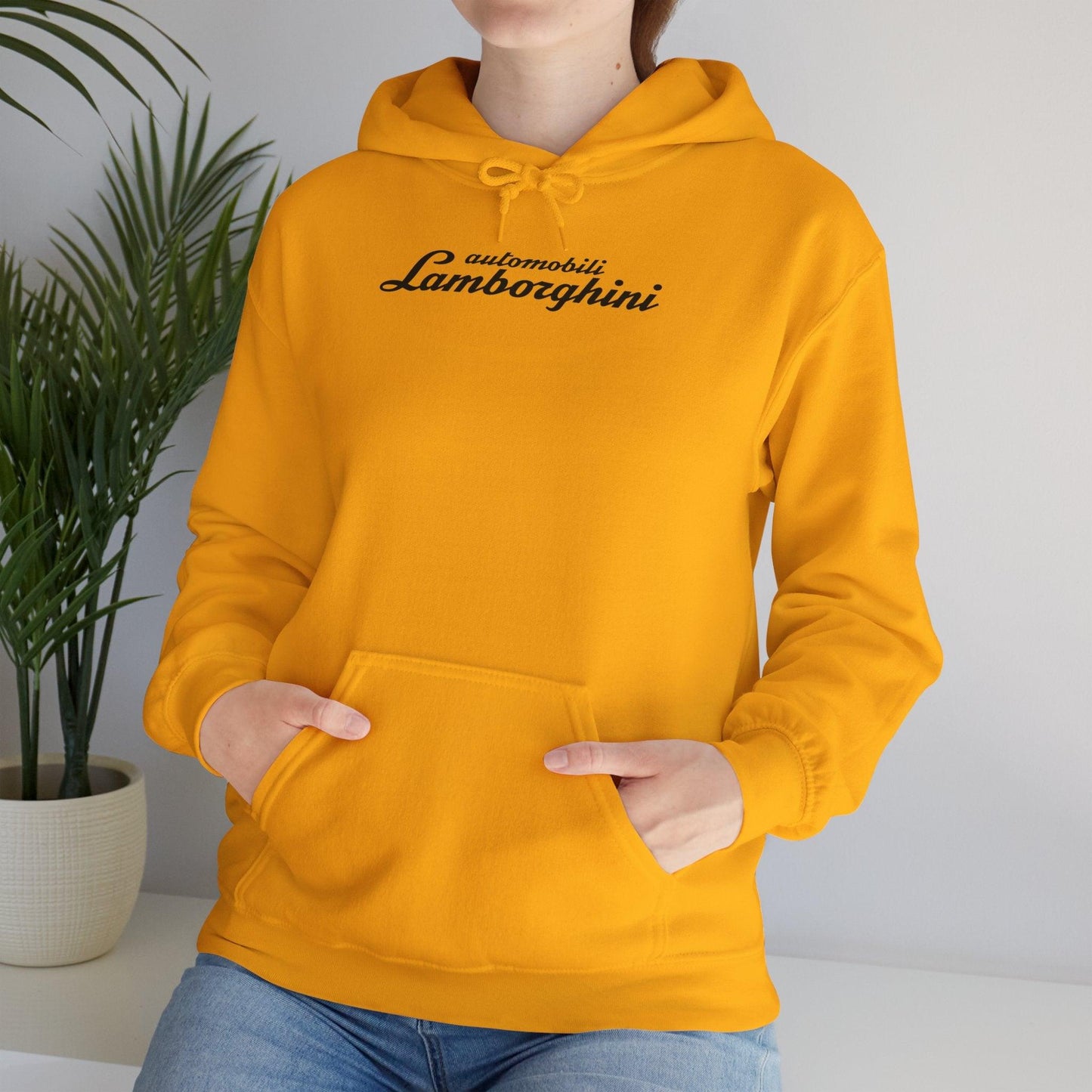 Lamborghini Hoodie - Unisex Heavy Blend™ - Black Script Logo - Cozy Car Enthusiast Wear - Bull Crest Detail - Keep Warm at Car Shows - AI Print Spot