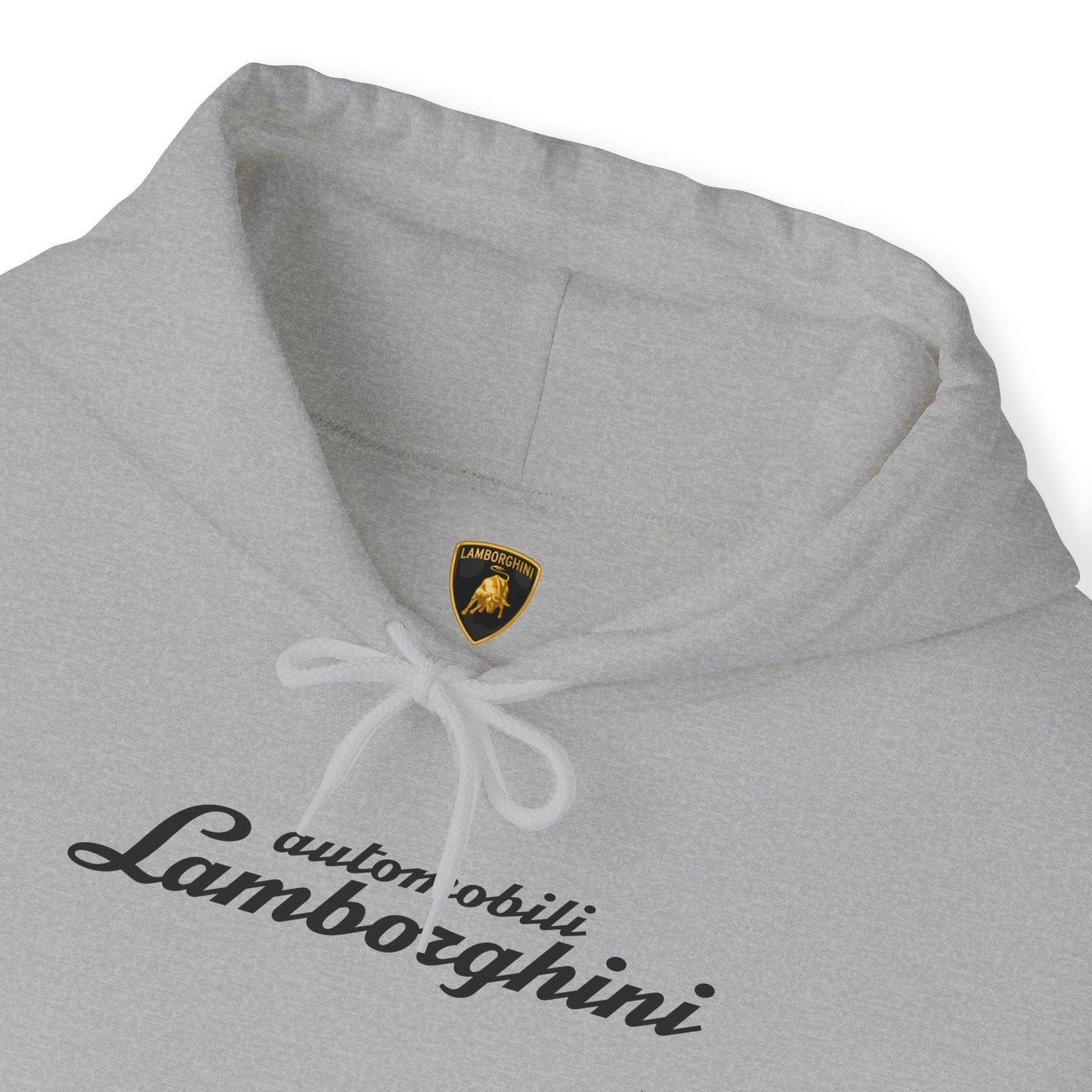 Lamborghini Hoodie - Unisex Heavy Blend™ - Black Script Logo - Cozy Car Enthusiast Wear - Bull Crest Detail - Keep Warm at Car Shows - AI Print Spot