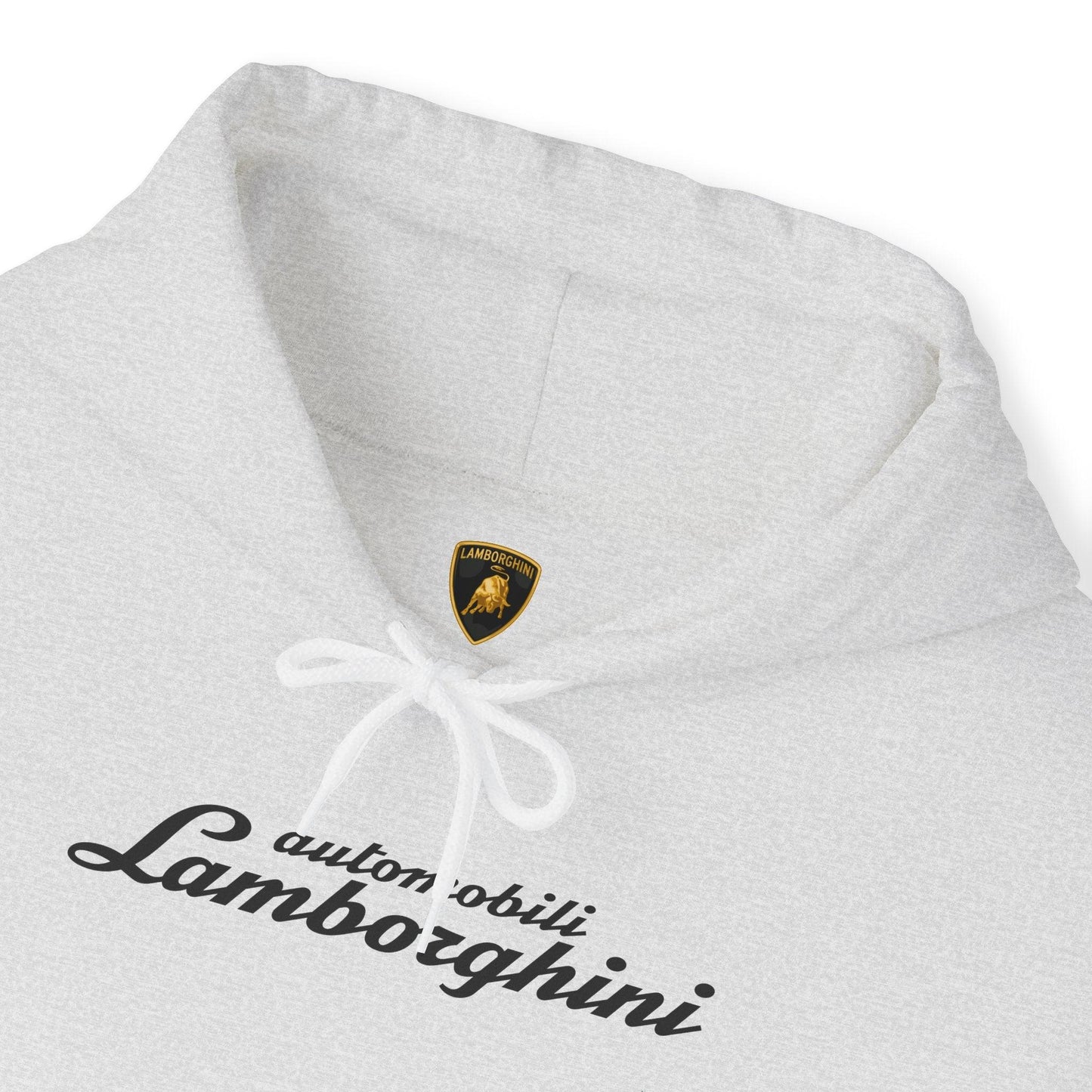 Lamborghini Hoodie - Unisex Heavy Blend™ - Black Script Logo - Cozy Car Enthusiast Wear - Bull Crest Detail - Keep Warm at Car Shows - AI Print Spot