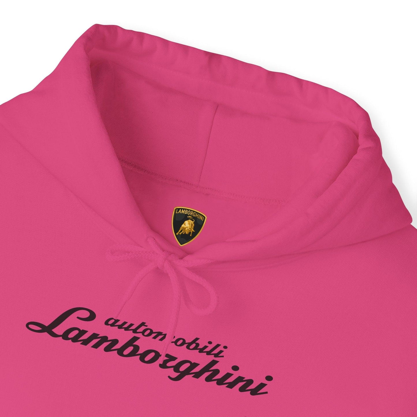 Lamborghini Hoodie - Unisex Heavy Blend™ - Black Script Logo - Cozy Car Enthusiast Wear - Bull Crest Detail - Keep Warm at Car Shows - AI Print Spot