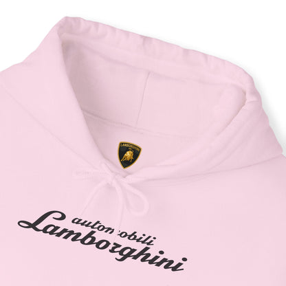 Lamborghini Hoodie - Unisex Heavy Blend™ - Black Script Logo - Cozy Car Enthusiast Wear - Bull Crest Detail - Keep Warm at Car Shows - AI Print Spot