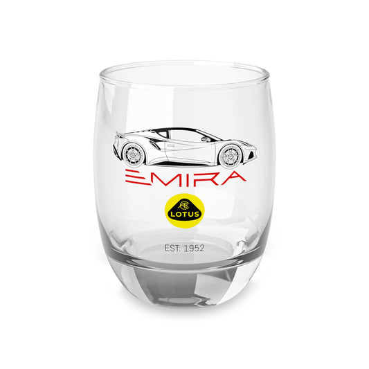 Lotus Emira 6oz Whiskey Glass - Emira Silhouette and Lotus Logos - AI Print Spot