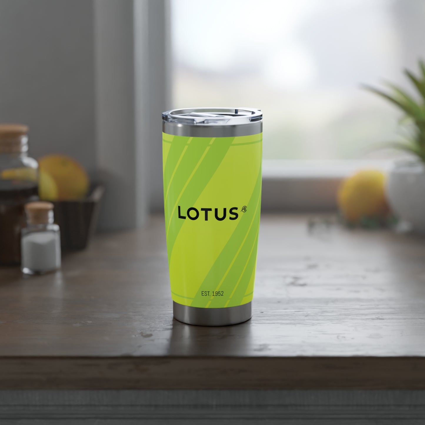 Lotus Toxic Green 20oz Tumbler with Lotus Logo and Elise Silhouette - AI Print Spot