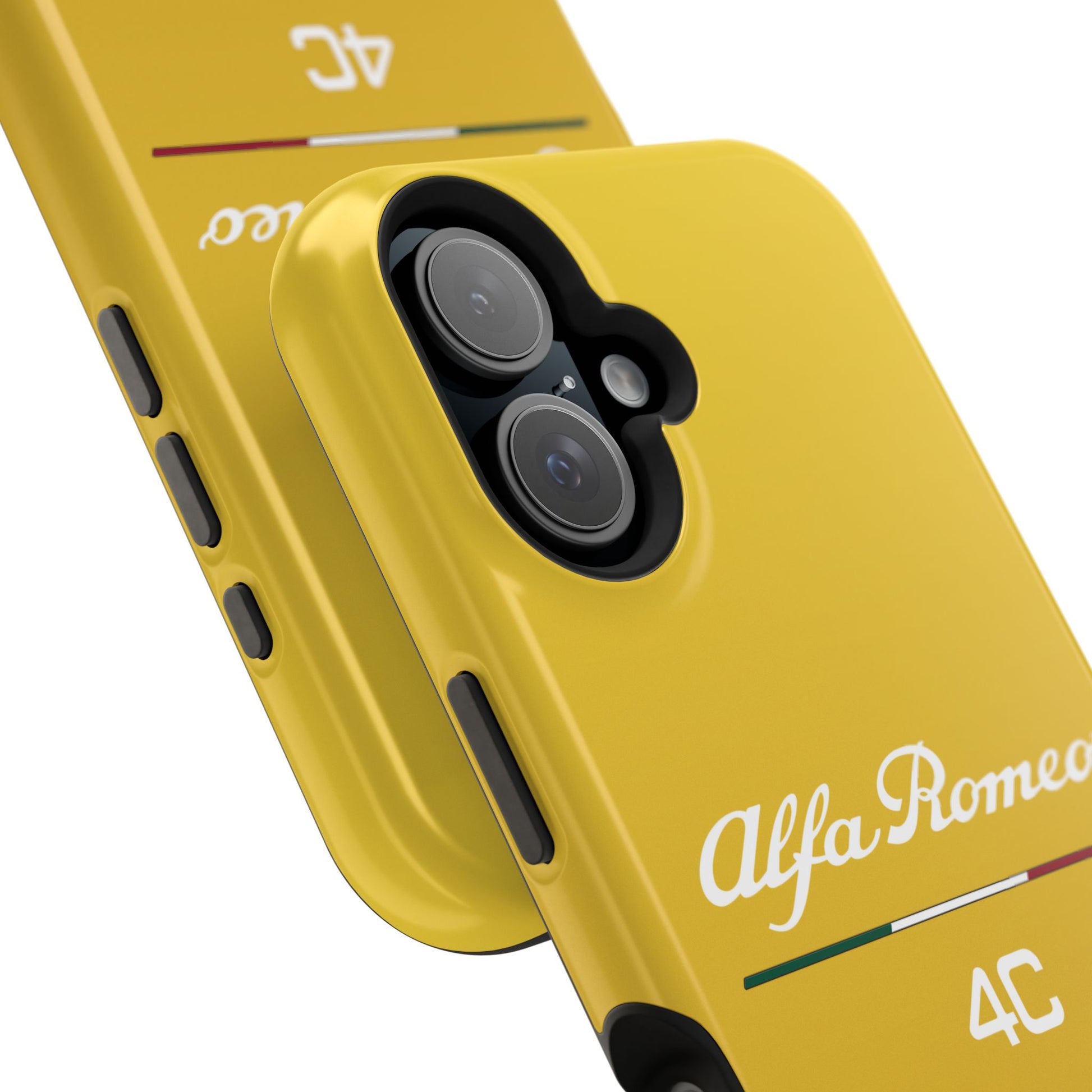 MagSafe® Dual Layer iPhone Case - Alfa Romeo 4C Design in White on Giallo Prototipo - AI Print Spot