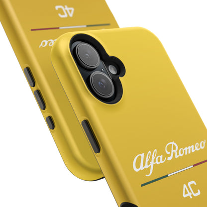 MagSafe® Dual Layer iPhone Case - Alfa Romeo 4C Design in White on Giallo Prototipo - AI Print Spot