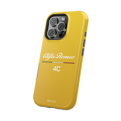 MagSafe® Dual Layer iPhone Case - Alfa Romeo 4C Design in White on Giallo Prototipo - AI Print Spot