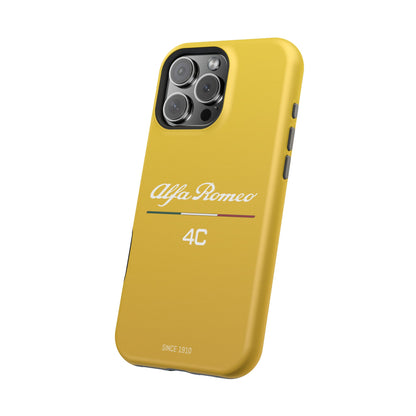 MagSafe® Dual Layer iPhone Case - Alfa Romeo 4C Design in White on Giallo Prototipo - AI Print Spot