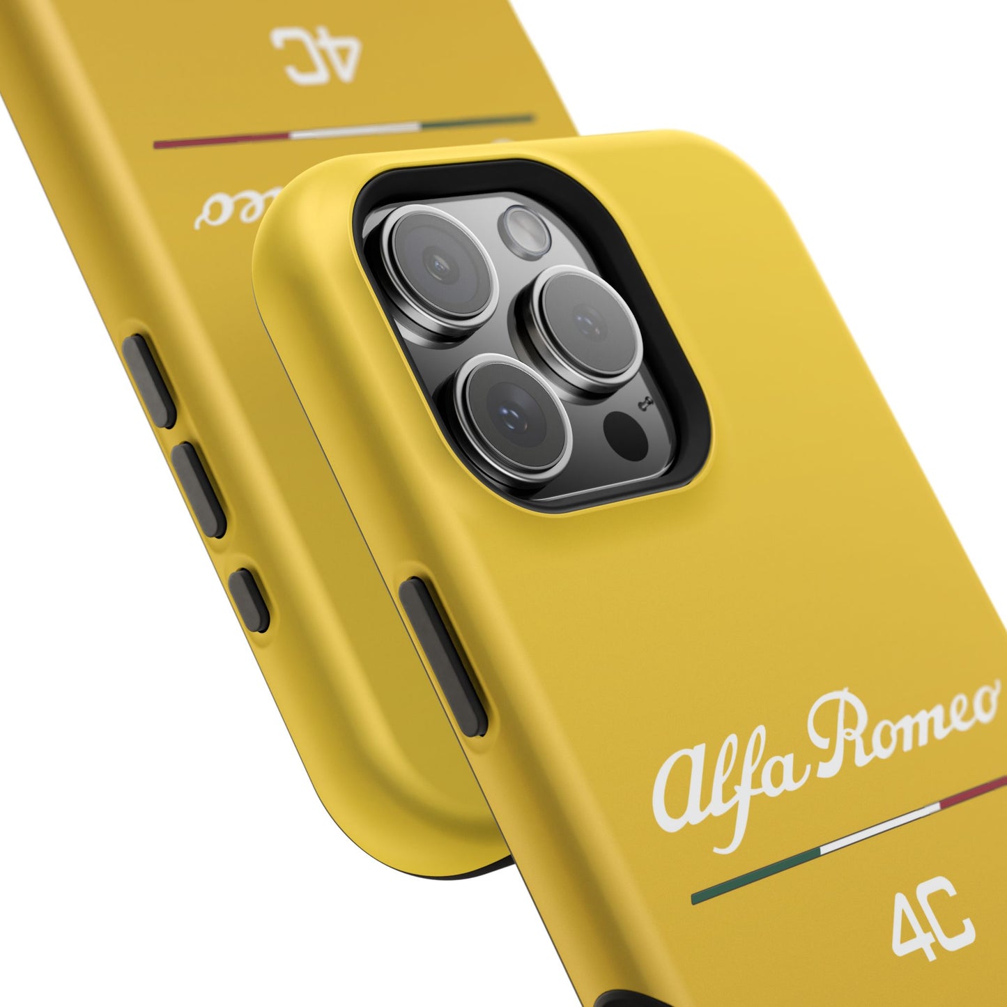 MagSafe® Dual Layer iPhone Case - Alfa Romeo 4C Design in White on Giallo Prototipo - AI Print Spot