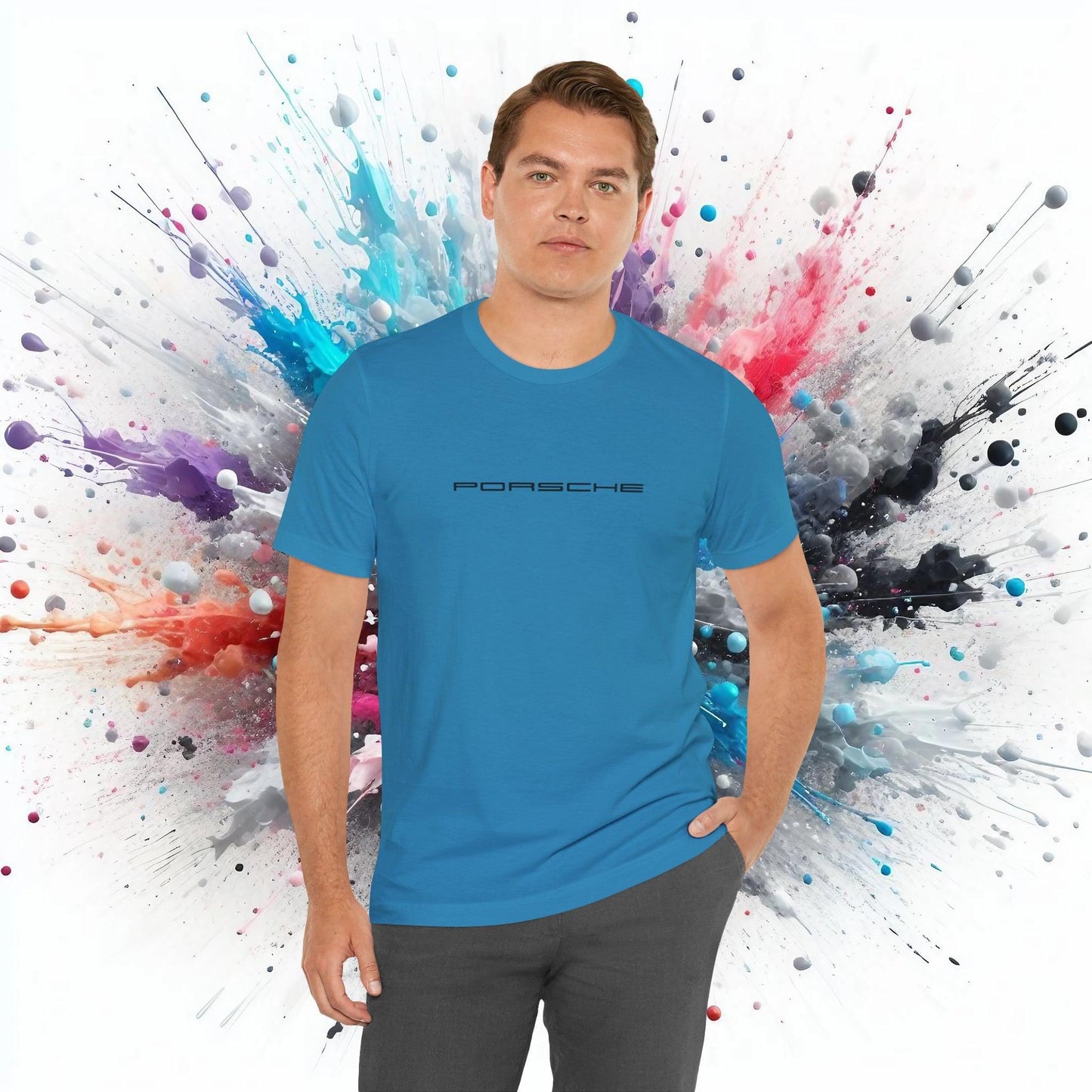 Porsche Inspired Logo Bella+Canvas Short-Sleeve Tee - 16 Colors - Ethical Unisex Cotton T-Shirt - Made in USA - AI Print Spot